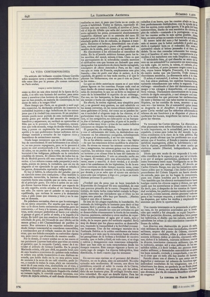 Miniatura de Educación del paladar. Inundaciones. Automóviles y toreros. Política económica. Perjuicios de la revolución en Rusia