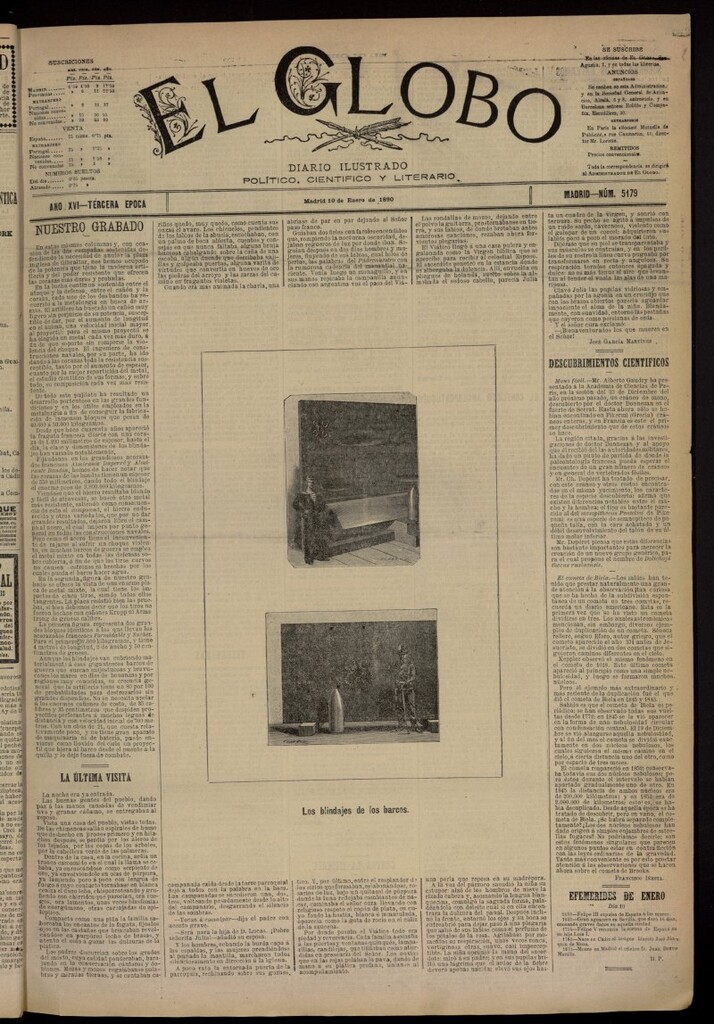 Miniatura de El Globo : diario ilustrado del 10 de enero de 1890, nº 5179
