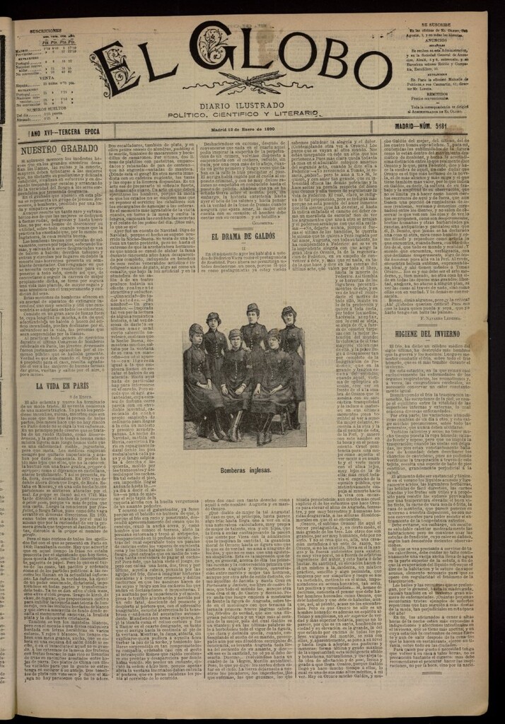 Miniatura de El Globo : diario ilustrado del 12 de enero de 1890, nº 5181
