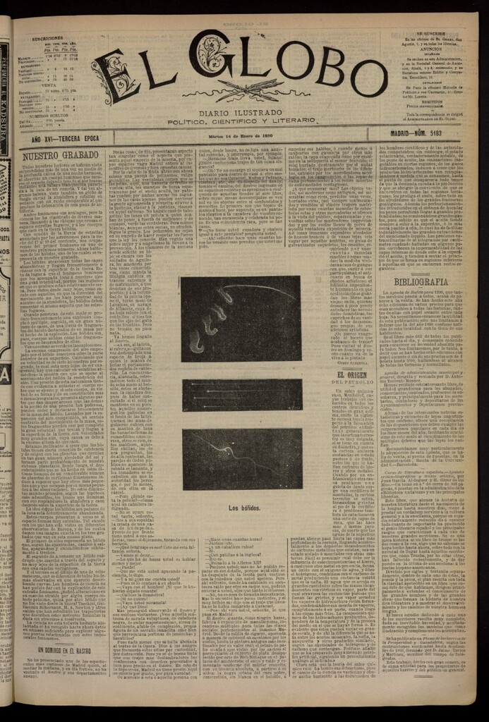 Miniatura de El Globo : diario ilustrado del 14 de enero de 1890, nº 5183