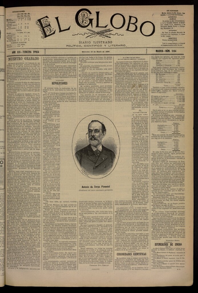 Miniatura de El Globo : diario ilustrado del 15 de enero de 1890, nº 5184