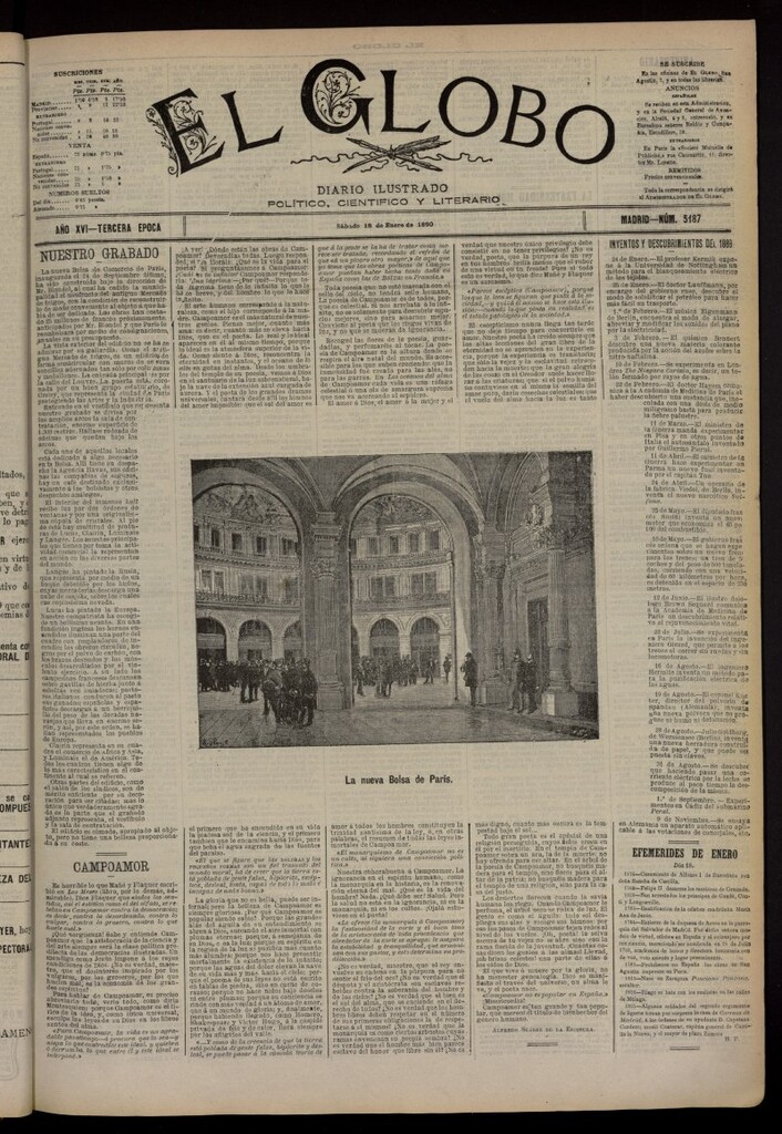 Miniatura de El Globo : diario ilustrado del 18 de enero de 1890, nº 5187