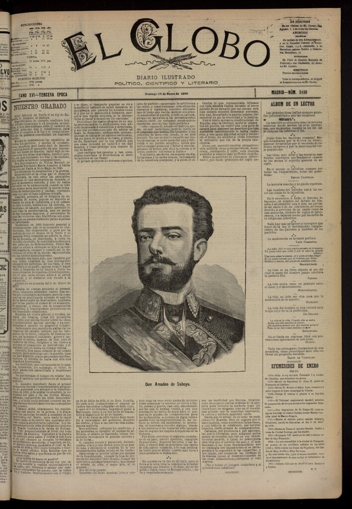 Miniatura de El Globo : diario ilustrado del 19 de enero de 1890, nº 5188