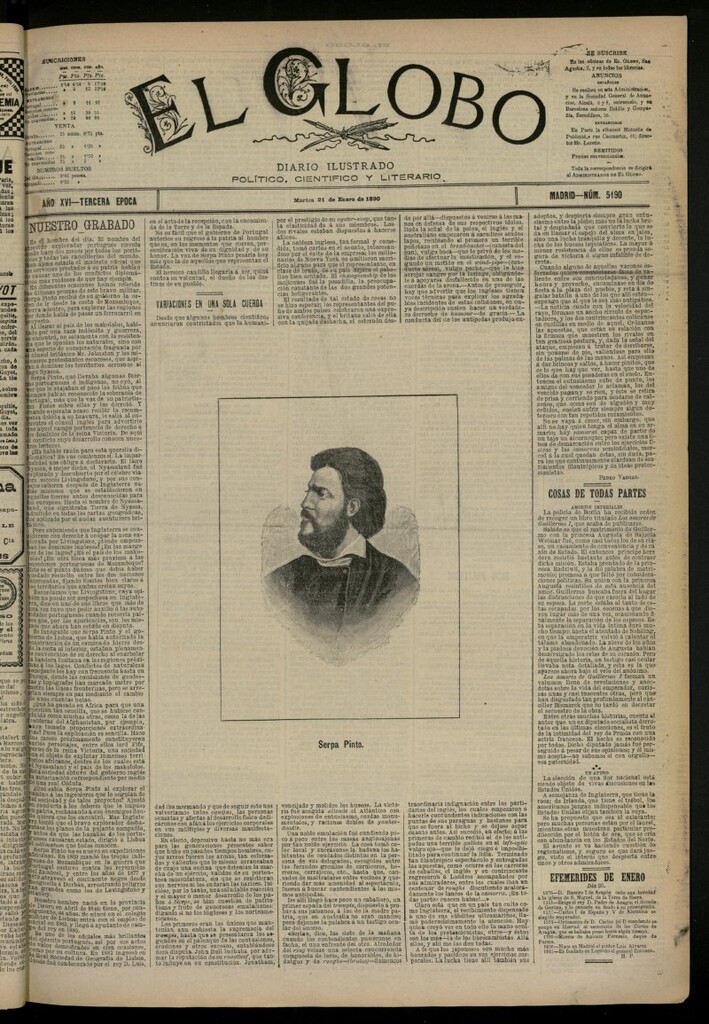 Miniatura de El Globo : diario ilustrado del 21 de enero de 1890, nº 5190