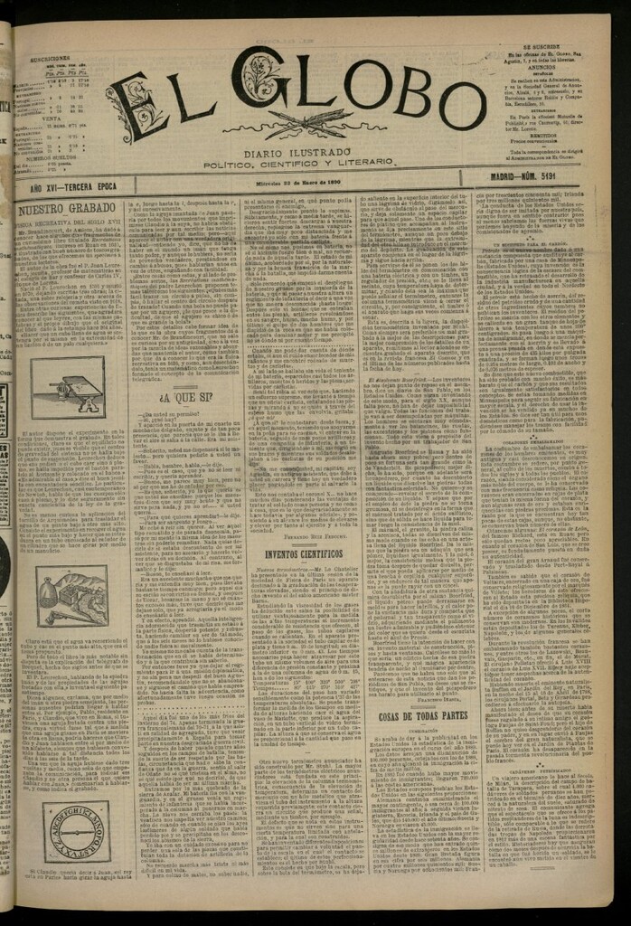 Miniatura de El Globo : diario ilustrado del 22 de enero de 1890, nº 5191