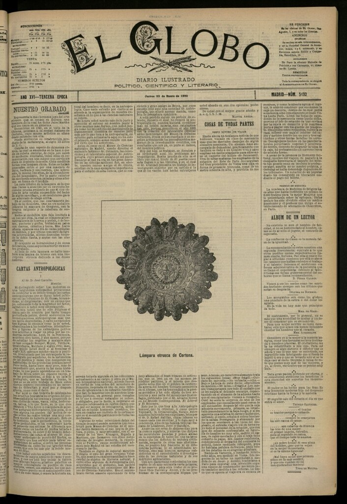 Miniatura de El Globo : diario ilustrado del 23 de enero de 1890, nº 5192