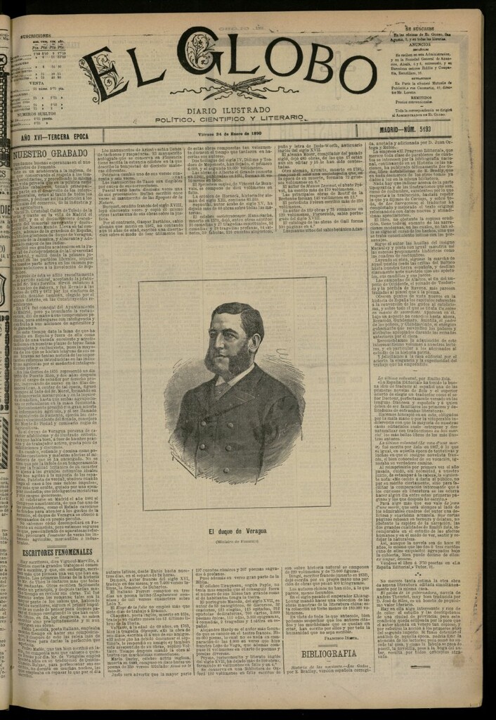 Miniatura de El Globo : diario ilustrado del 24 de enero de 1890, nº 5193