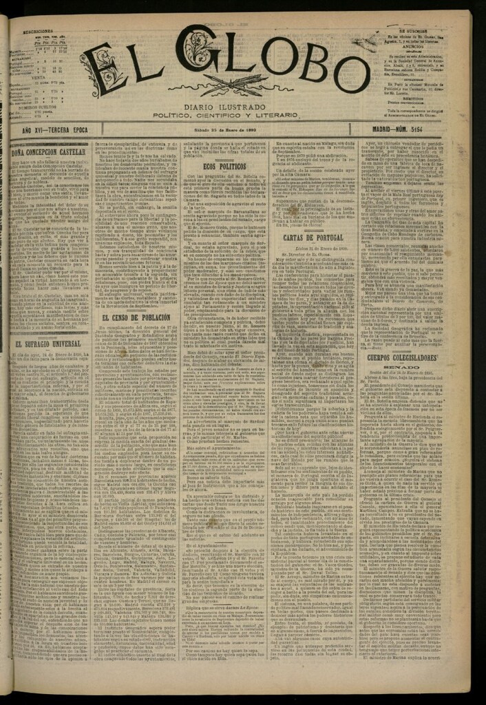 Miniatura de El Globo : diario ilustrado del 25 de enero de 1890, nº 5194