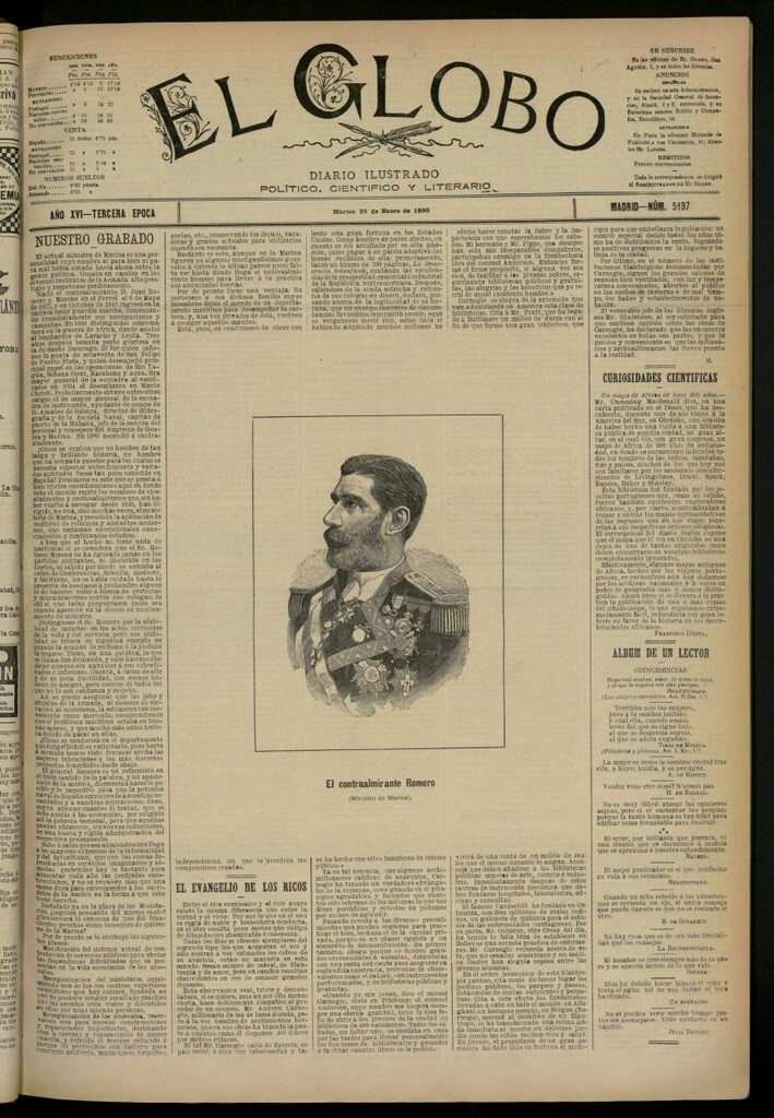 Miniatura de El Globo : diario ilustrado del 28 de enero de 1890, nº 5197