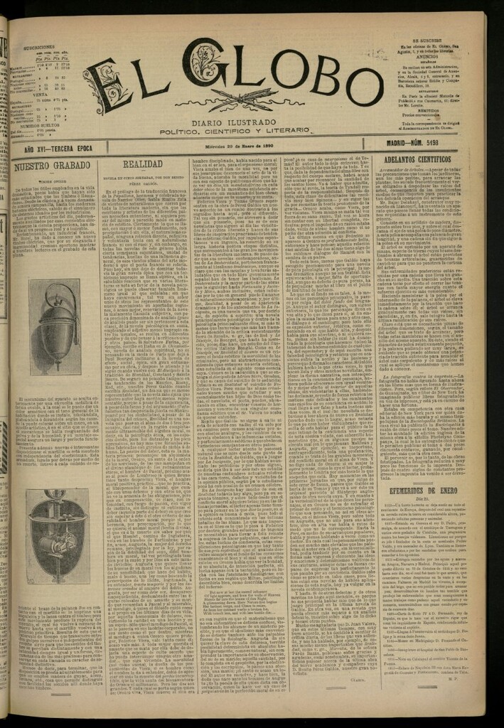 Miniatura de El Globo : diario ilustrado del 29 de enero de 1890, nº 5198