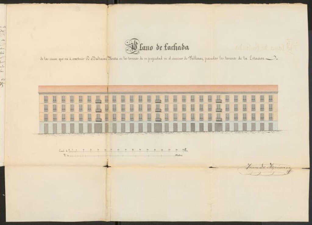 Miniatura de D. Baltasar Mata, en solicitud de licencia para construir en un terrero sito en el camino de Vallecas, frente al Cuartel de Invalidos