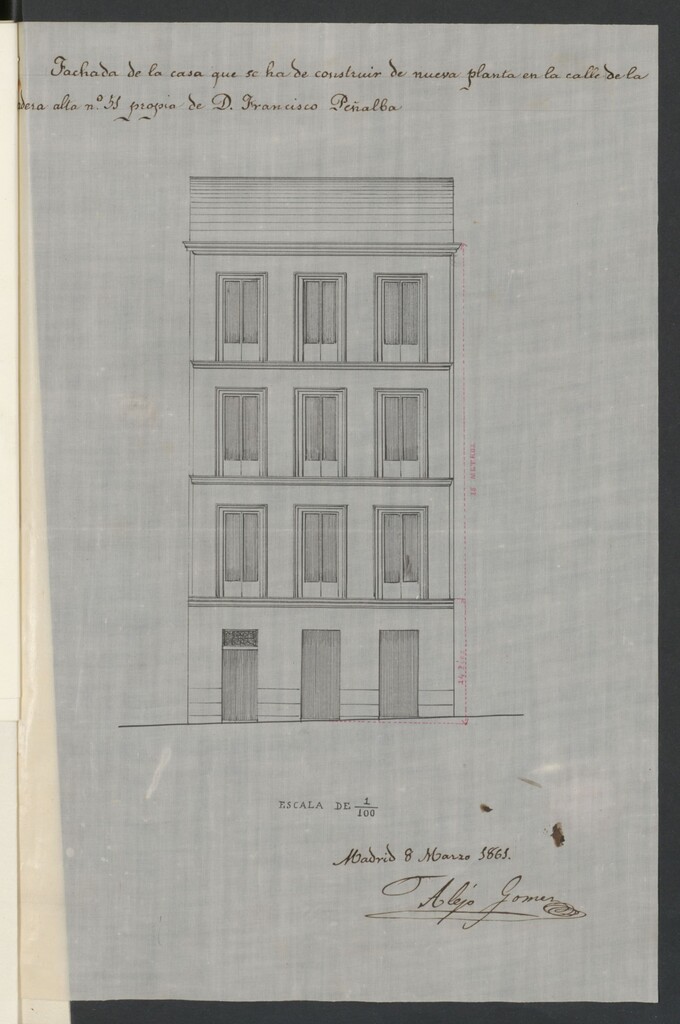 Miniatura de D. Francisco Peñalba, dueño de la casa nº 51 de la calle de la Madera Alta, en solicitud de licencia para construirla de nueva planta.