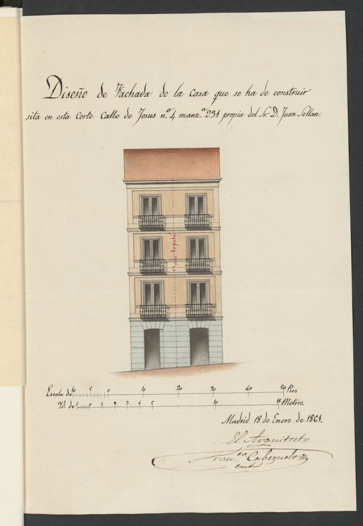 Miniatura de D. Juan Sellan, en solicitud de licencia para construir de nueva planta la casa de su propiedad sita en la calle de Jesús nº 4.