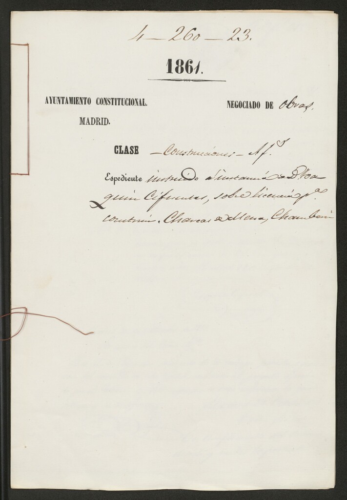 Miniatura de D. Joaquín Cifuentes, sobre licencia para construir Charcas de Mena, Chamberí.