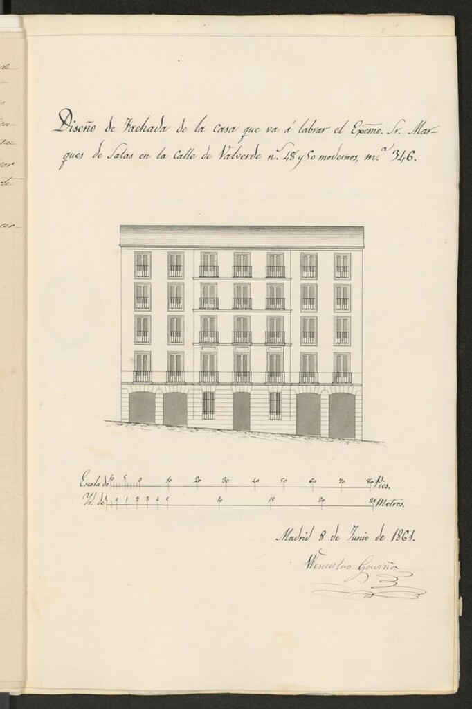 Miniatura de Sr. Marqués de Salas, dueño de la casa calle de Valverde nº 48 y 50, de la manzana 347, en solicitud de licencia para contruirla de nueva planta.