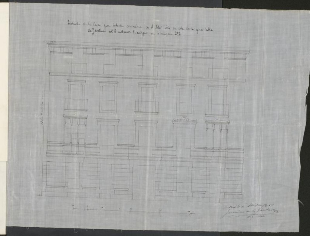 Miniatura de D. Joaquín de Barreda, Marqués de Robledo de Chavela, en solicitud de licencia para reedificar la casa calle de Jardines, nº 15, manzana 292.