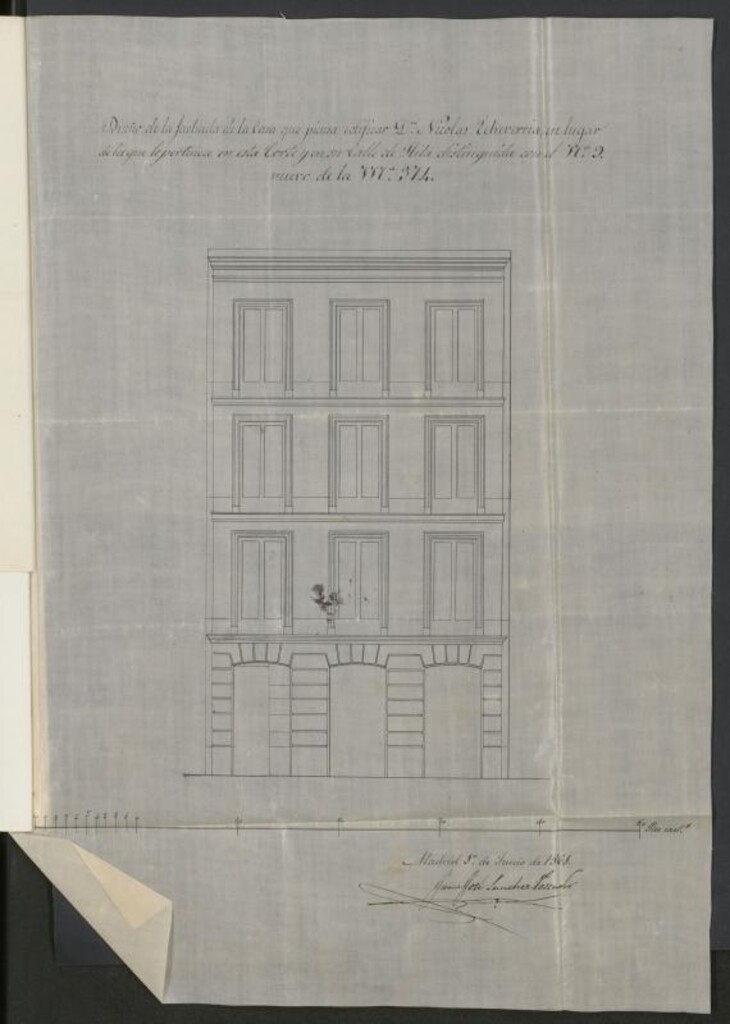 Miniatura de D. Nicolás Echeverría, en solicitud de licencia para construir de nueva planta la casa de su propiedad sita en la calle de Hita. nº 9.