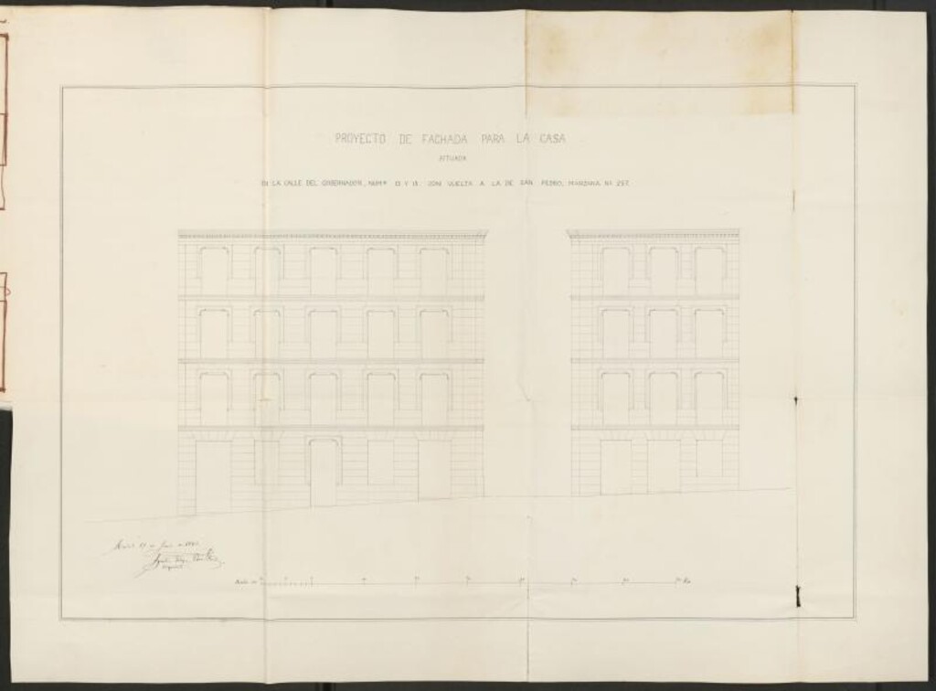 Miniatura de D. José Lloveras, en solicitud de licencias para edificar de nueva planta en el solar sito en la calle del Gobernador  nº 13 y 15, con vuelta a la de S. Pedro.