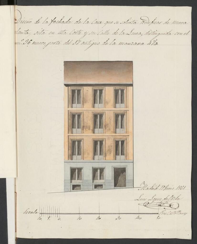 Miniatura de D. Antonio Ildefonso Gómez, en solicitud de licencia para reedificar la casa de su propiedad calle de la Luna nº 36.