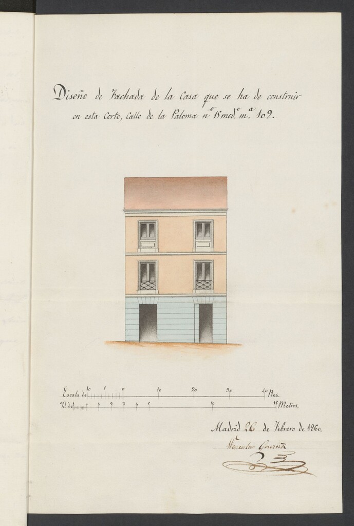 Miniatura de D. Bartolomé Casas, sobre construcción de nueva planta en la calle de la Paloma nº 15 moderno, manzana 109.