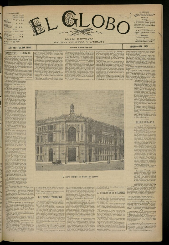 Miniatura de El Globo : diario ilustrado del 2 de febrero de 1890, nº 5202