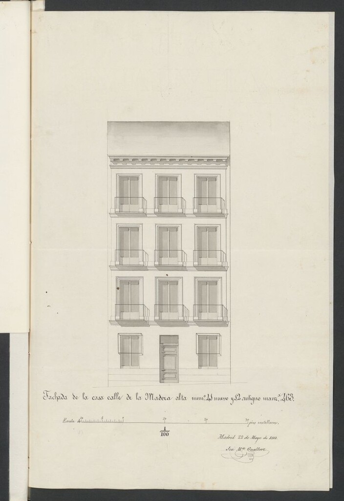 Miniatura de D. Juan Bouchet, en solicitud de licencias para construir nueva planta la casa de su propiedad sita en la calle de la Madera Alta nº 41.