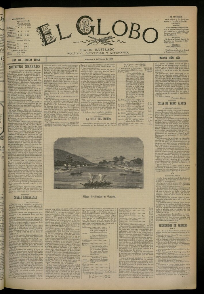 Miniatura de El Globo : diario ilustrado del 5 de febrero de 1890, nº 5205