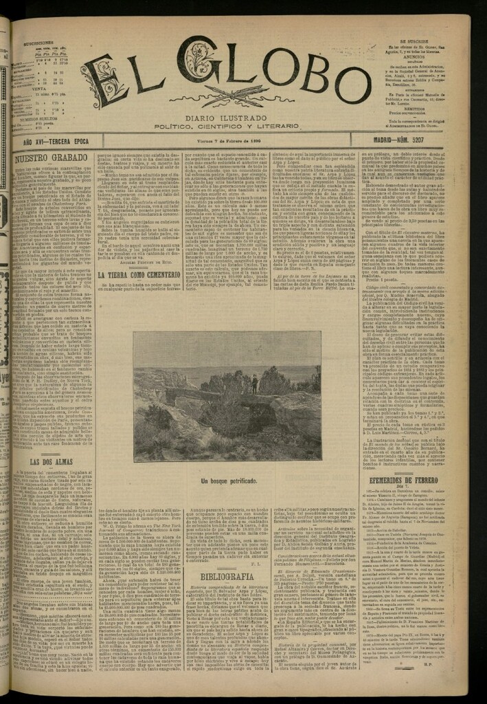 Miniatura de El Globo : diario ilustrado del 7 de febrero de 1890, nº 5207
