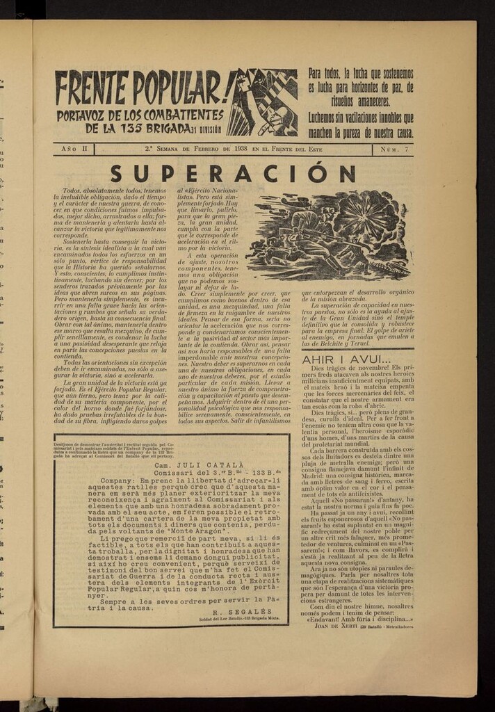 Miniatura de Frente popular: portavoz de los combatientes de las 135 Brigada, 31 División de la 2ª semana de febrero de 1938