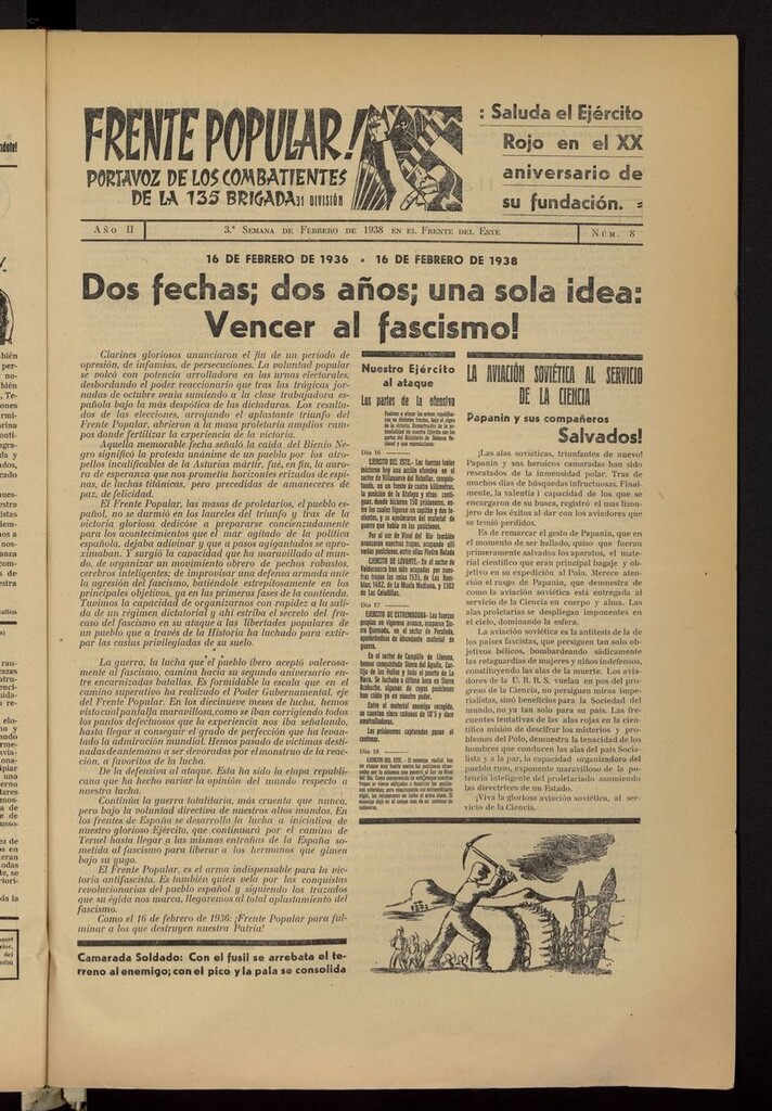 Miniatura de Frente popular: portavoz de los combatientes de las 135 Brigada, 31 División de la 3ª semana de febrero de 1938
