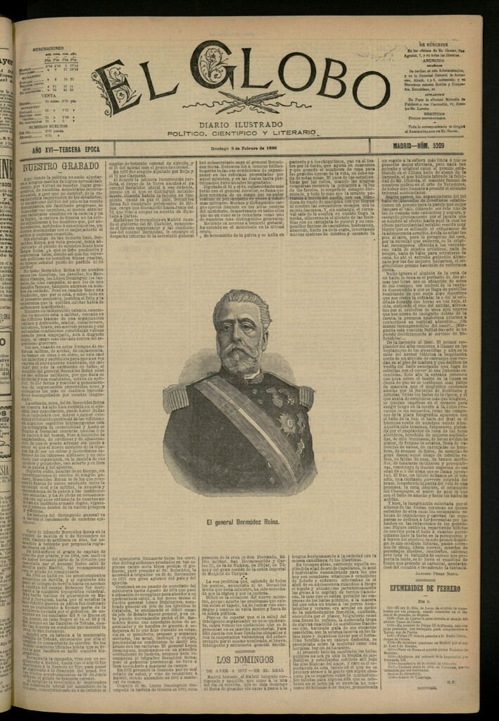 Miniatura de El Globo : diario ilustrado del 9 de febrero de 1890, nº 5209