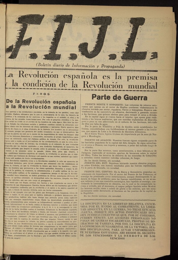 Miniatura de FIJL: Boletín Diario de Información y Propaganda del 19 de noviembre de 1936