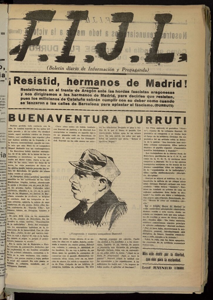 Miniatura de FIJL: Boletín Diario de Información y Propaganda del 23 de noviembre de 1936