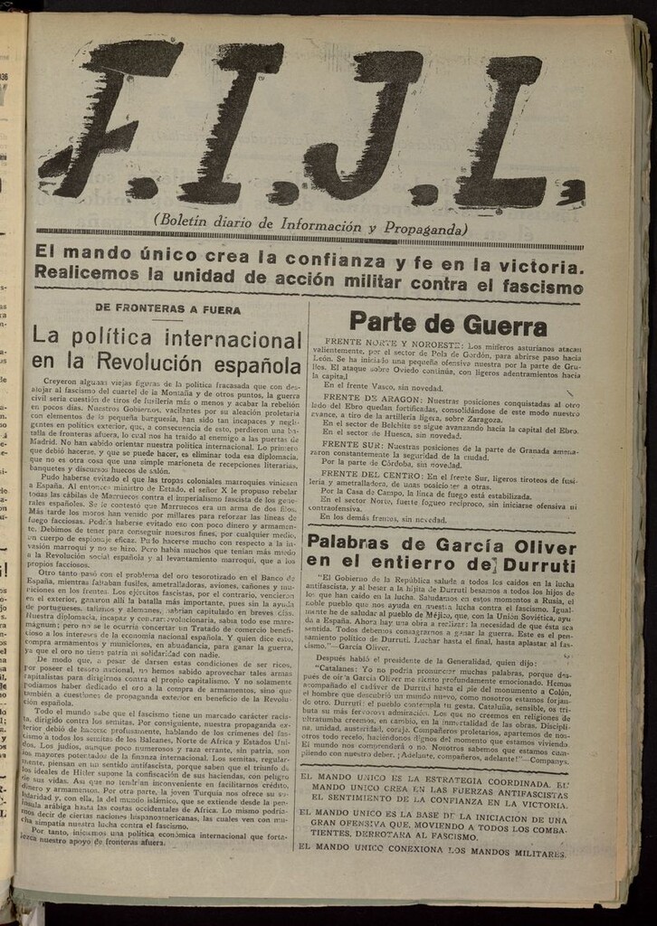 Miniatura de FIJL: Boletín Diario de Información y Propaganda del 24 de noviembre de 1936