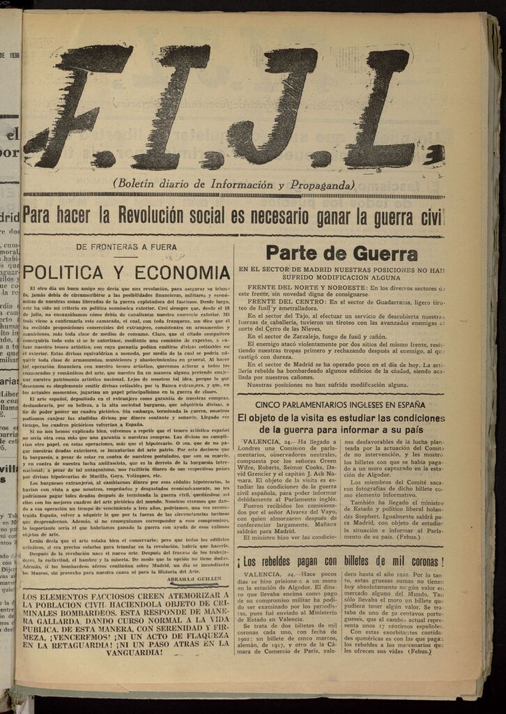 Miniatura de FIJL: Boletín Diario de Información y Propaganda del 25 de noviembre de 1936