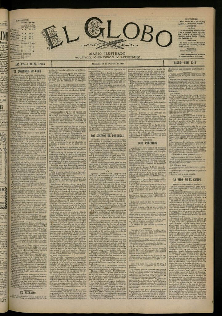 Miniatura de El Globo : diario ilustrado del 12 de febrero de 1890, nº 5212