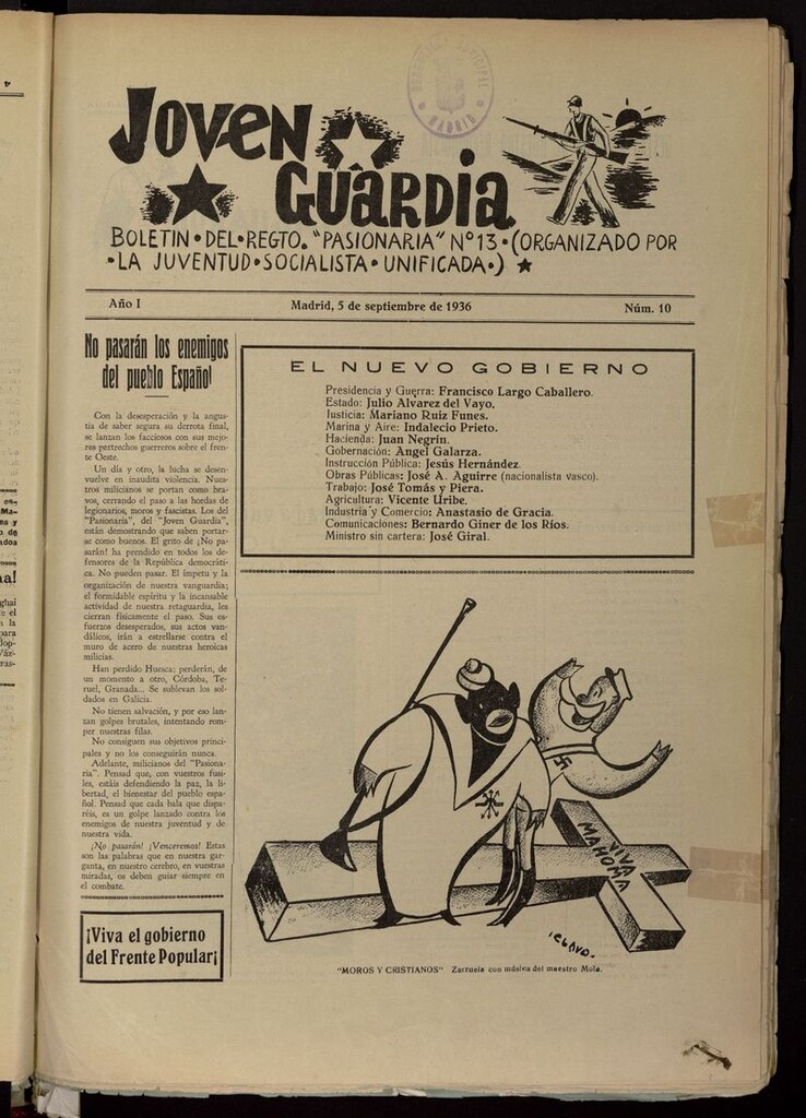 Miniatura de Joven Guardia: Boletín del Regimiento Pasionaria nº 13 del 5 de septiembre de 1936