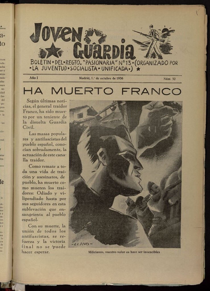 Miniatura de Joven Guardia: Boletín del Regimiento Pasionaria nº 13 del 1 de octubre de 1936