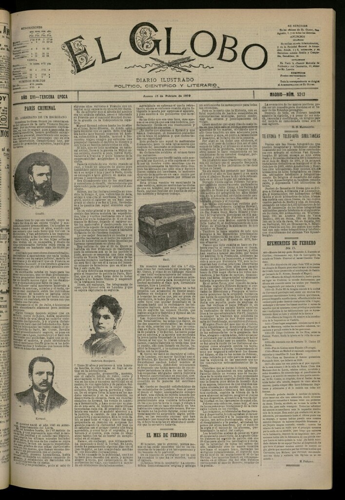 Miniatura de El Globo : diario ilustrado del 13 de febrero de 1890, nº 5213