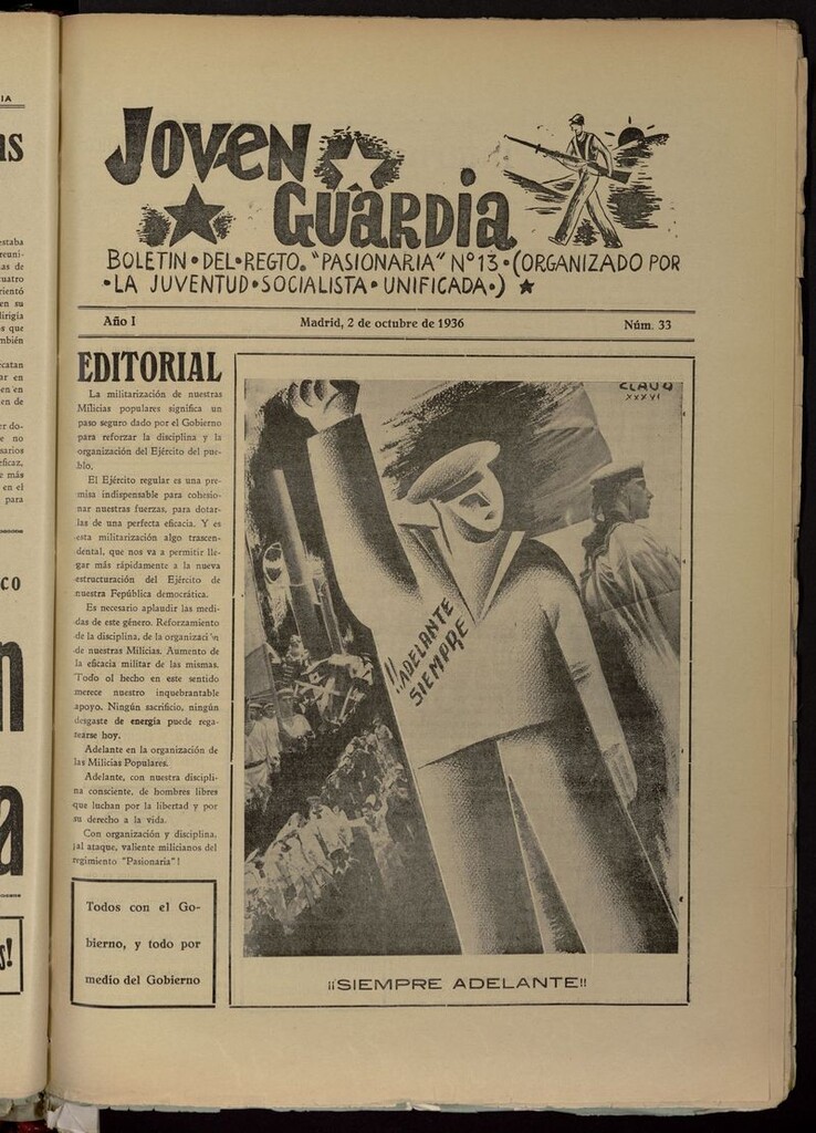 Miniatura de Joven Guardia: Boletín del Regimiento Pasionaria nº 13 del 2 de octubre de 1936