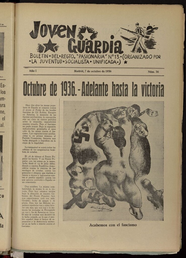 Miniatura de Joven Guardia: Boletín del Regimiento Pasionaria nº 13 del 7 de octubre de 1936