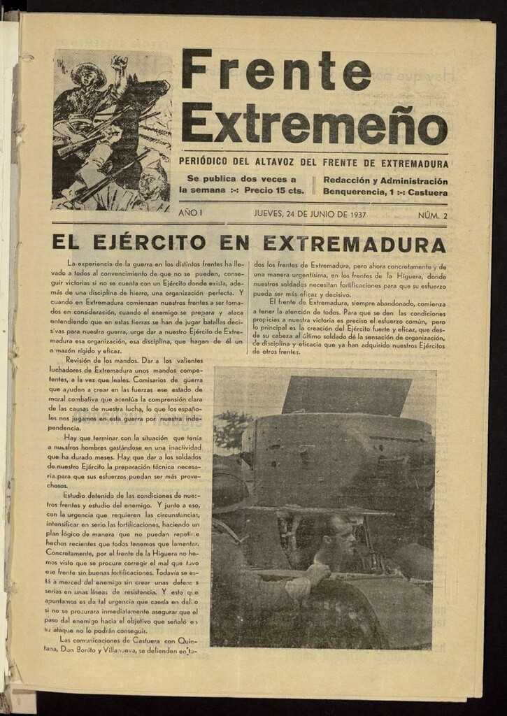 Miniatura de Frente Extremeño: periódico del Altavoz del Frente de Extremadura del 24 de junio de 1937