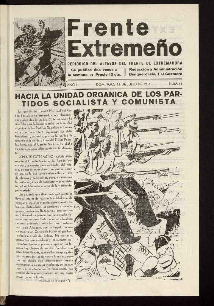 Miniatura de Frente Extremeño: periódico del Altavoz del Frente de Extremadura del 25 de julio de 1937