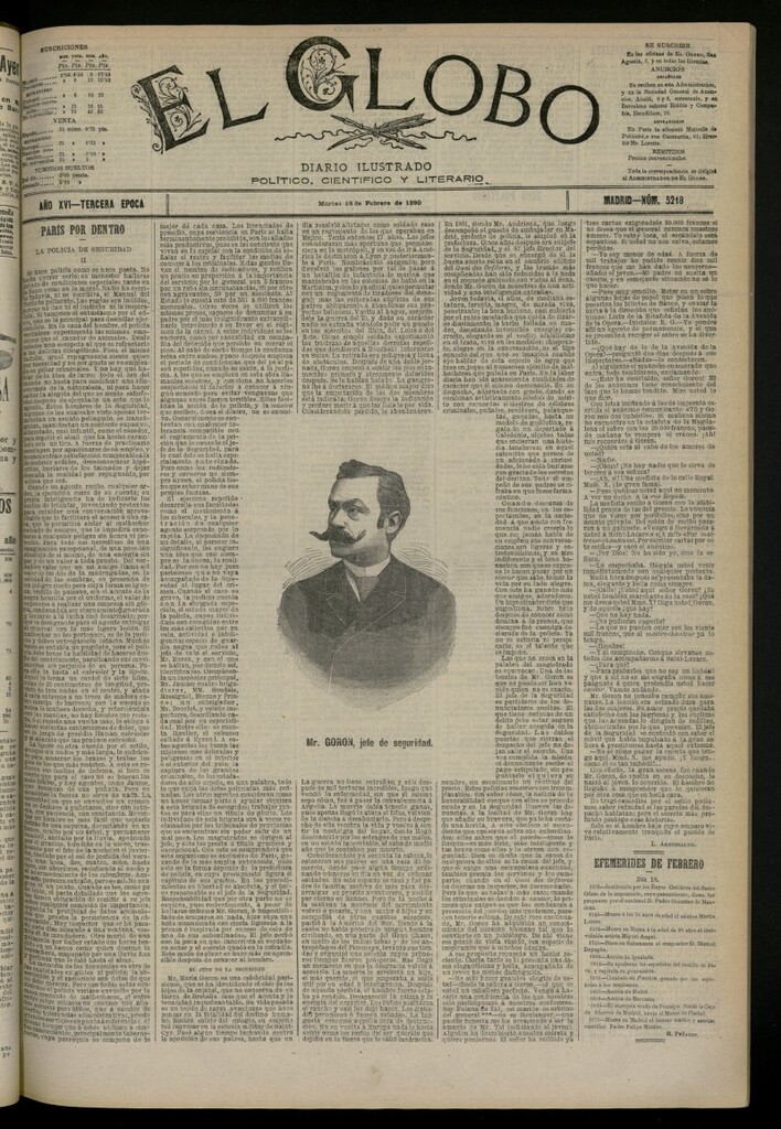 Miniatura de El Globo : diario ilustrado del 18 de febrero de 1890, nº 5218