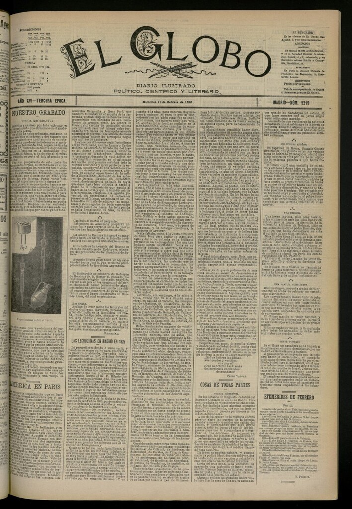 Miniatura de El Globo : diario ilustrado del 19 de febrero de 1890, nº 5219