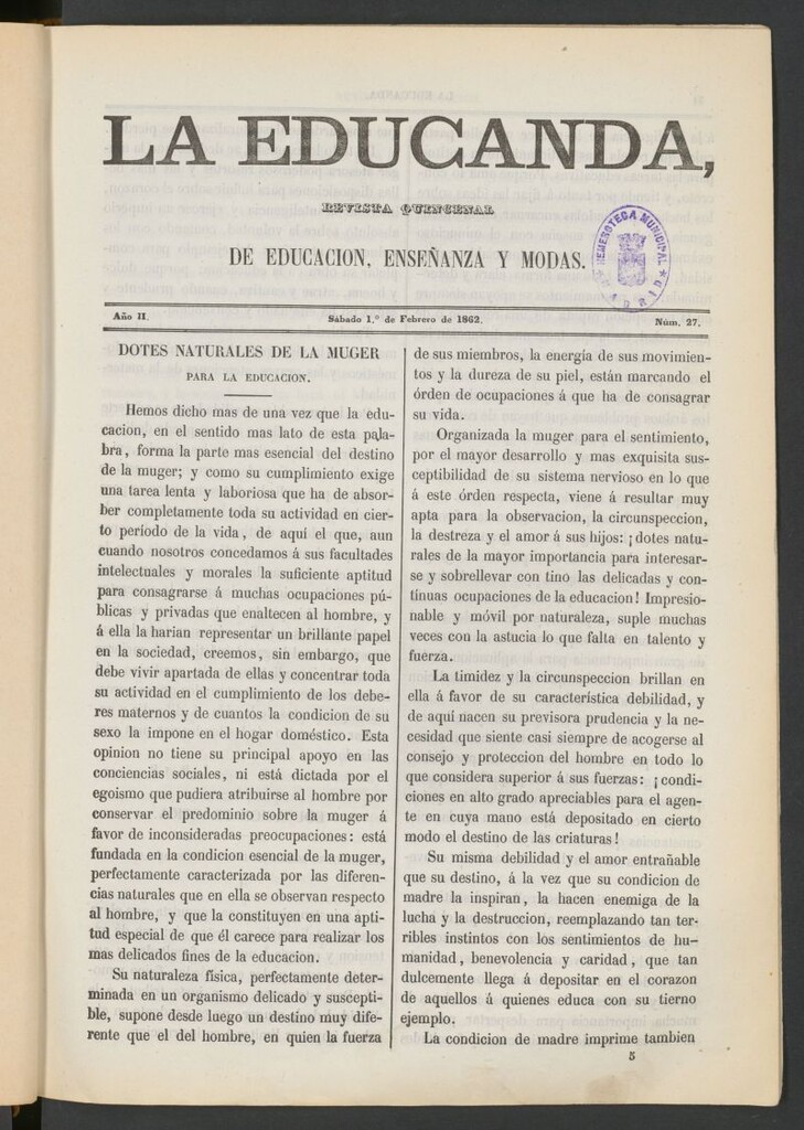 Miniatura de La Educanda: revista de educación del 1 de febrero de 1862