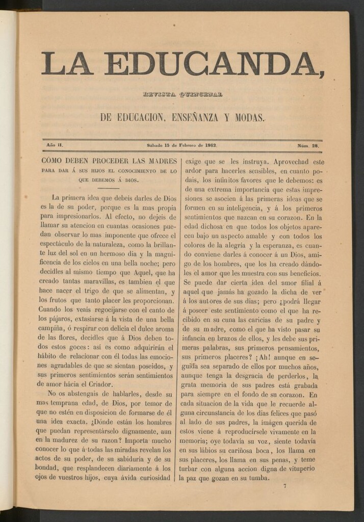 Miniatura de La Educanda: revista de educación del 15 de febrero de 1862