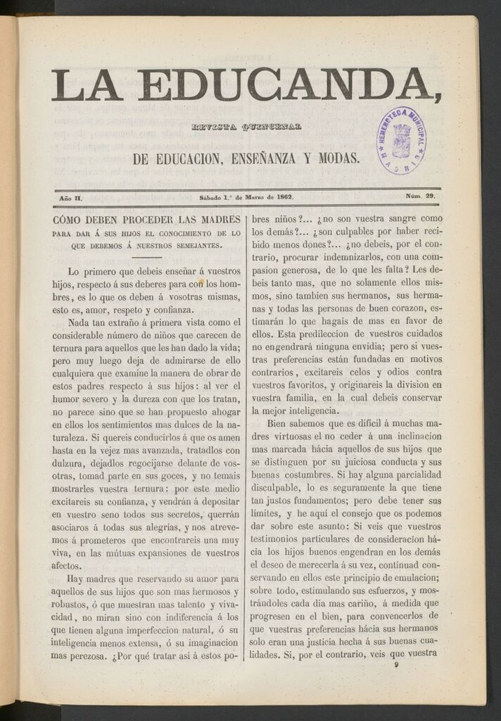 Miniatura de La Educanda: revista de educación del 1 de marzo de 1862