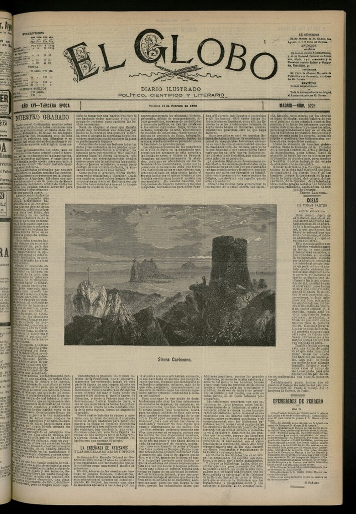 Miniatura de El Globo : diario ilustrado del 21 de febrero de 1890, nº 5221