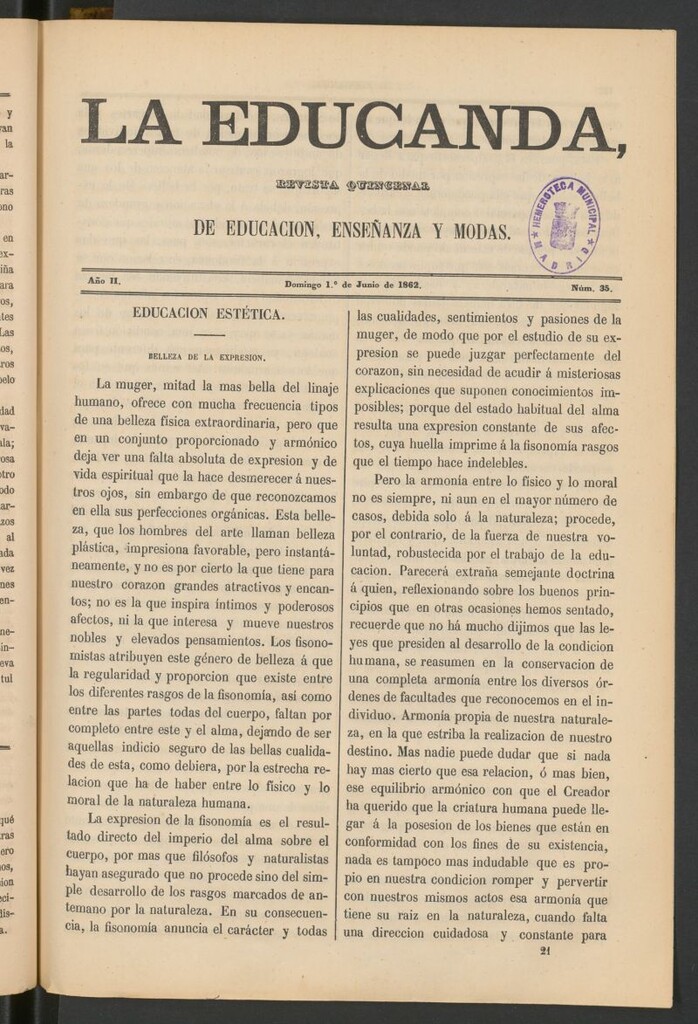 Miniatura de La Educanda: revista de educación del 1 de junio de 1862